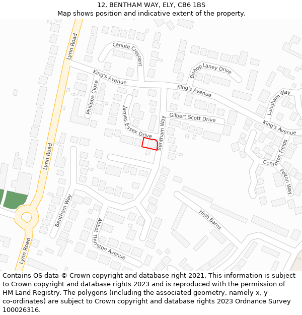 12, BENTHAM WAY, ELY, CB6 1BS: Location map and indicative extent of plot