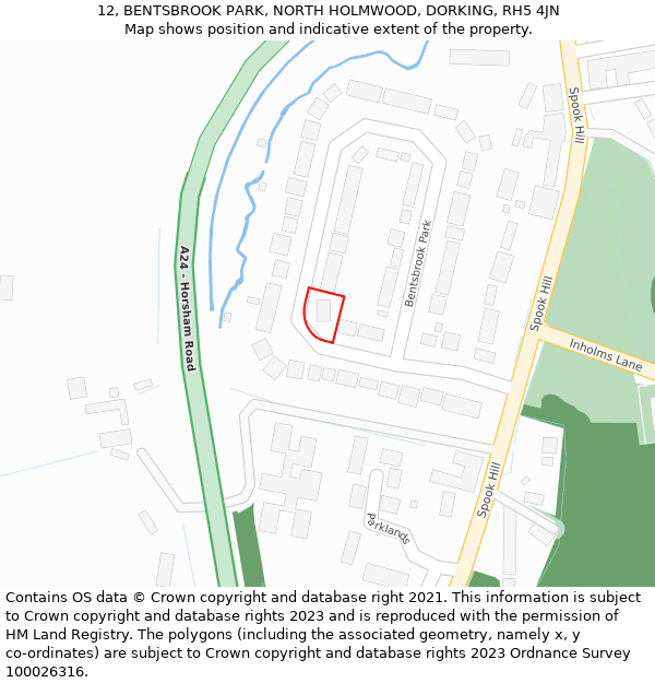 12, BENTSBROOK PARK, NORTH HOLMWOOD, DORKING, RH5 4JN: Location map and indicative extent of plot