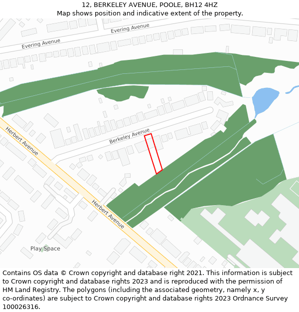12, BERKELEY AVENUE, POOLE, BH12 4HZ: Location map and indicative extent of plot