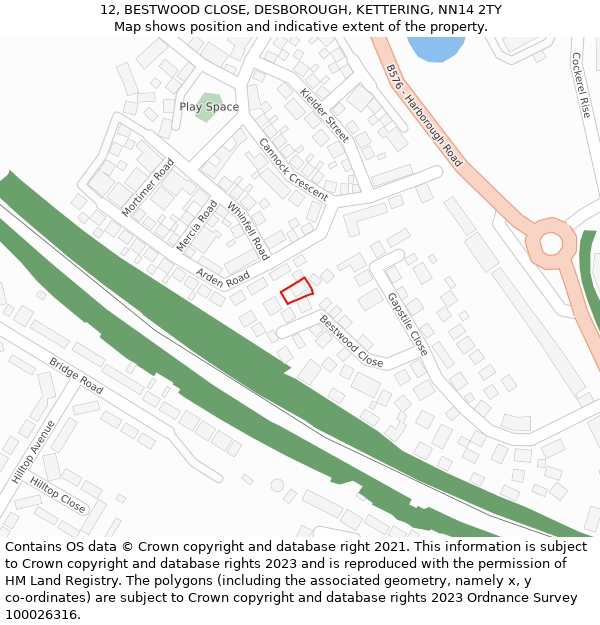 12, BESTWOOD CLOSE, DESBOROUGH, KETTERING, NN14 2TY: Location map and indicative extent of plot