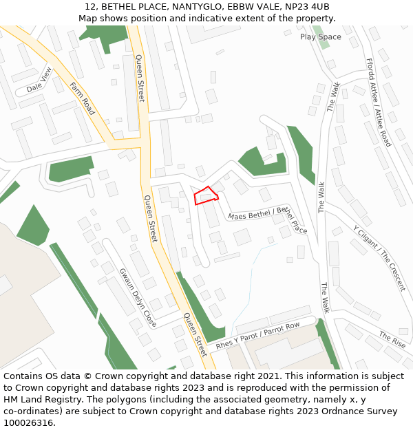 12, BETHEL PLACE, NANTYGLO, EBBW VALE, NP23 4UB: Location map and indicative extent of plot