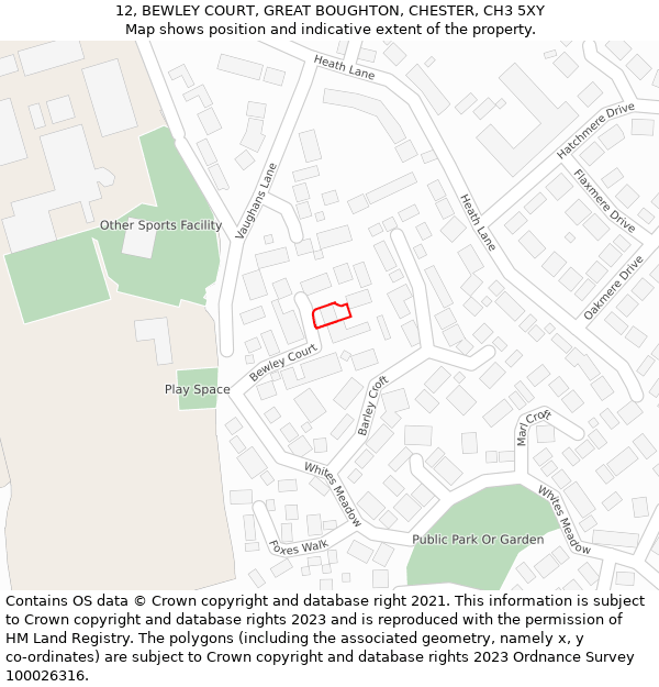 12, BEWLEY COURT, GREAT BOUGHTON, CHESTER, CH3 5XY: Location map and indicative extent of plot