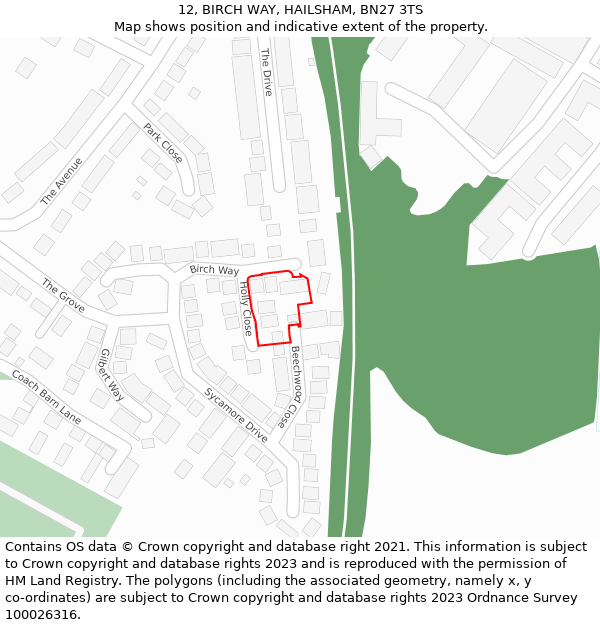 12, BIRCH WAY, HAILSHAM, BN27 3TS: Location map and indicative extent of plot