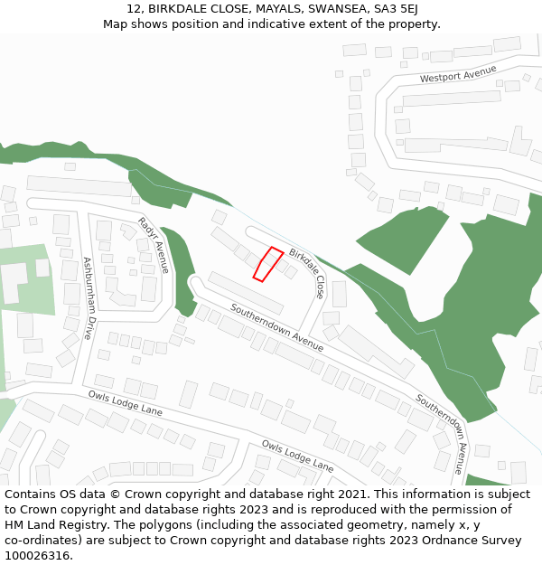 12, BIRKDALE CLOSE, MAYALS, SWANSEA, SA3 5EJ: Location map and indicative extent of plot