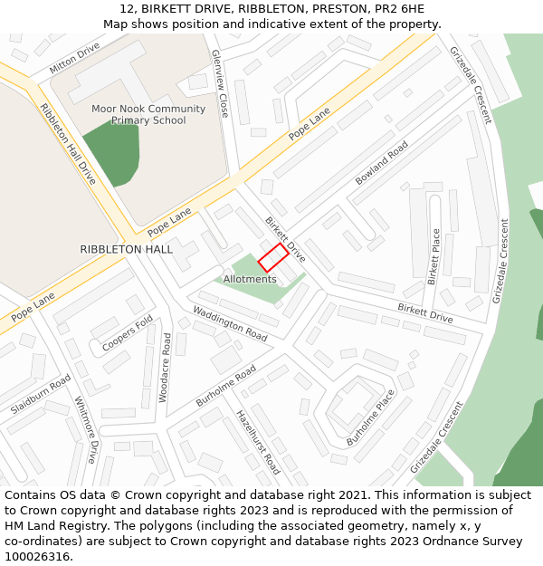 12, BIRKETT DRIVE, RIBBLETON, PRESTON, PR2 6HE: Location map and indicative extent of plot