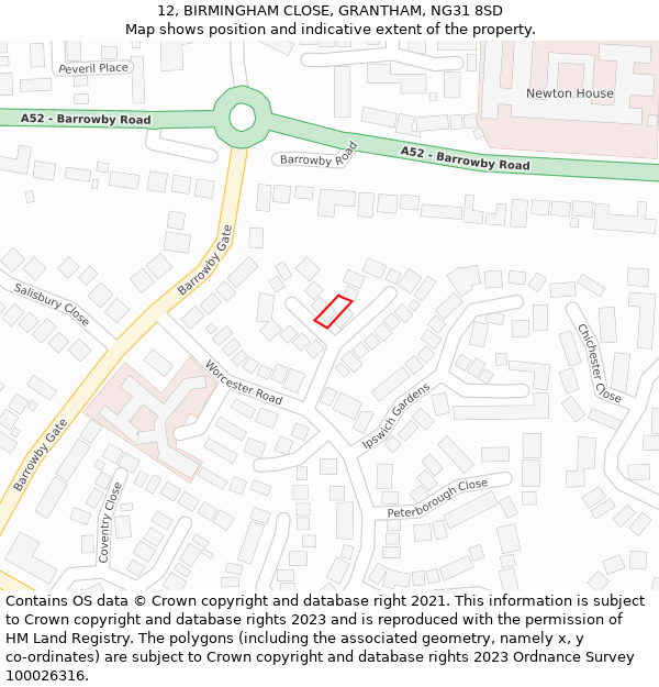 12, BIRMINGHAM CLOSE, GRANTHAM, NG31 8SD: Location map and indicative extent of plot