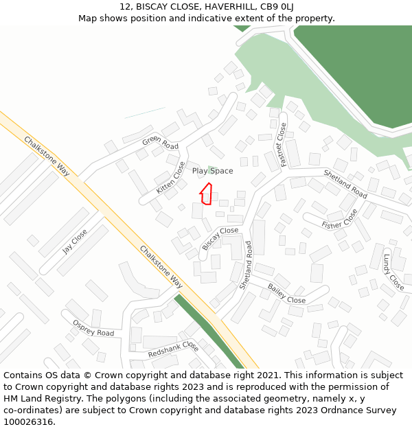 12, BISCAY CLOSE, HAVERHILL, CB9 0LJ: Location map and indicative extent of plot