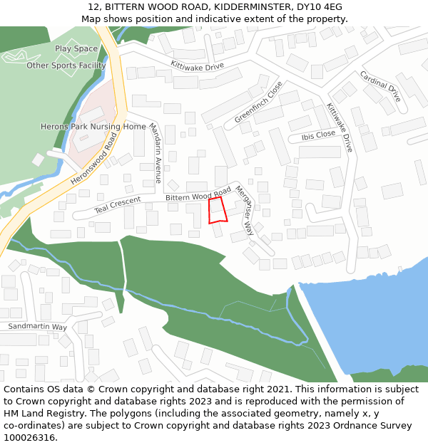 12, BITTERN WOOD ROAD, KIDDERMINSTER, DY10 4EG: Location map and indicative extent of plot