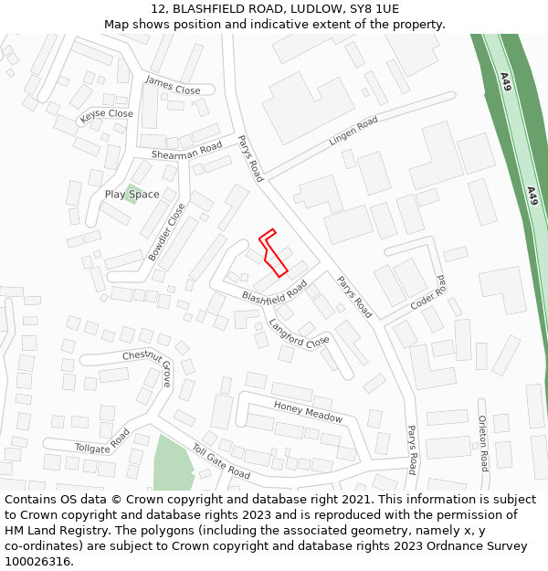 12, BLASHFIELD ROAD, LUDLOW, SY8 1UE: Location map and indicative extent of plot