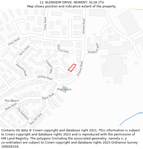 12, BLENHEIM DRIVE, NEWENT, GL18 1TU: Location map and indicative extent of plot