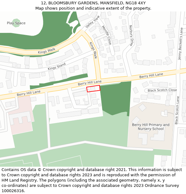 12, BLOOMSBURY GARDENS, MANSFIELD, NG18 4XY: Location map and indicative extent of plot