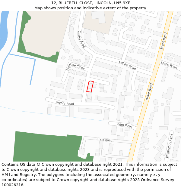 12, BLUEBELL CLOSE, LINCOLN, LN5 9XB: Location map and indicative extent of plot