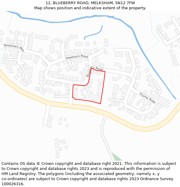 12, BLUEBERRY ROAD, MELKSHAM, SN12 7FW: Location map and indicative extent of plot