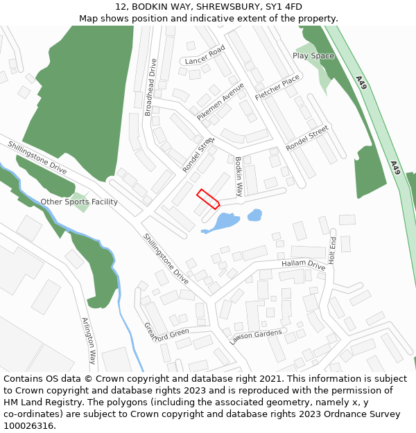 12, BODKIN WAY, SHREWSBURY, SY1 4FD: Location map and indicative extent of plot