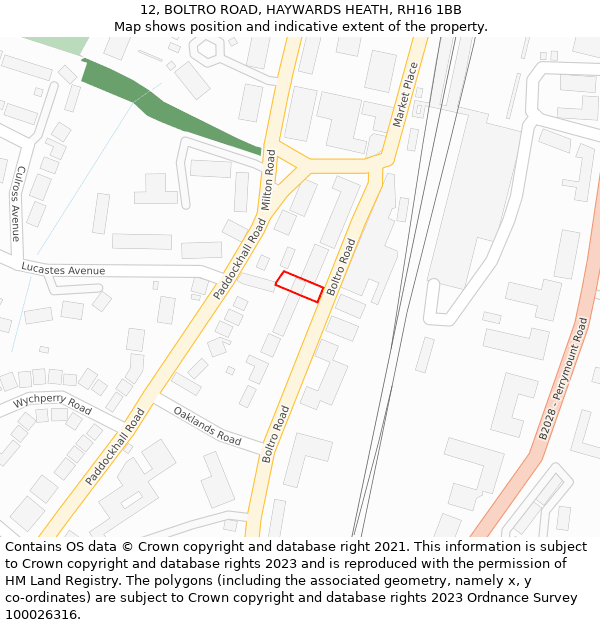 12, BOLTRO ROAD, HAYWARDS HEATH, RH16 1BB: Location map and indicative extent of plot