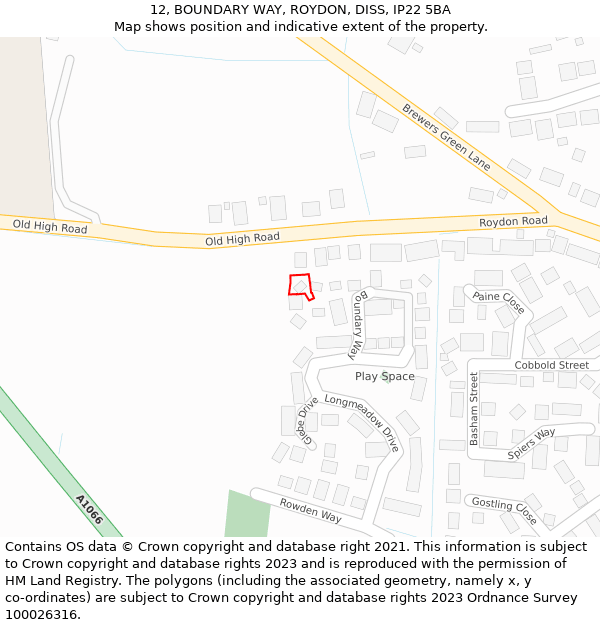 12, BOUNDARY WAY, ROYDON, DISS, IP22 5BA: Location map and indicative extent of plot