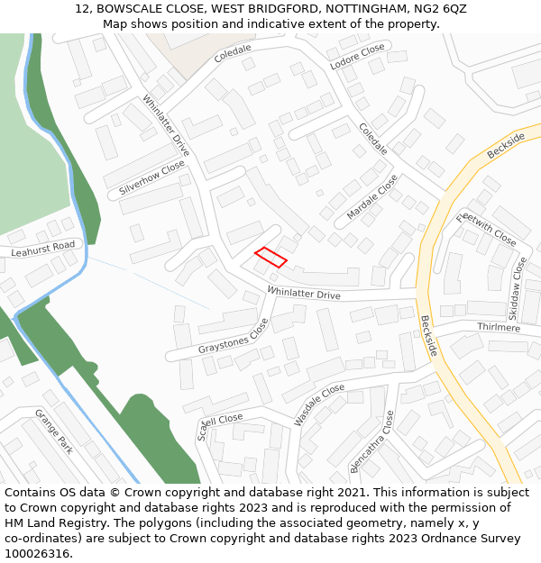 12, BOWSCALE CLOSE, WEST BRIDGFORD, NOTTINGHAM, NG2 6QZ: Location map and indicative extent of plot