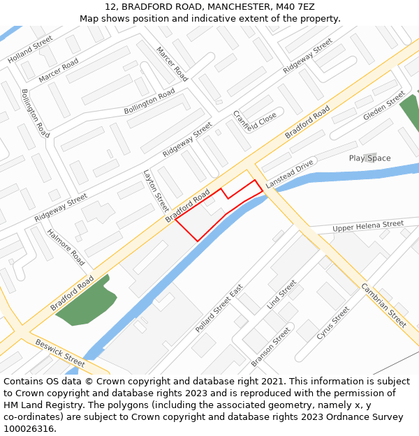 12, BRADFORD ROAD, MANCHESTER, M40 7EZ: Location map and indicative extent of plot