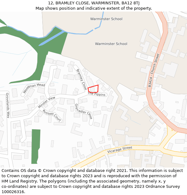 12, BRAMLEY CLOSE, WARMINSTER, BA12 8TJ: Location map and indicative extent of plot