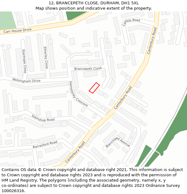12, BRANCEPETH CLOSE, DURHAM, DH1 5XL: Location map and indicative extent of plot