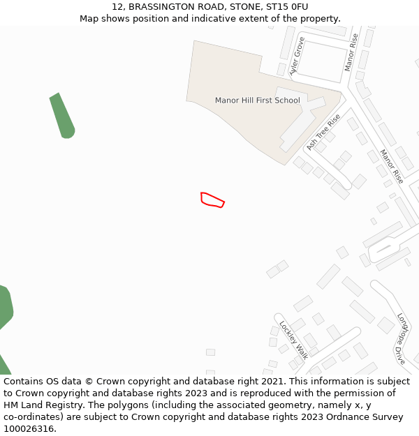 12, BRASSINGTON ROAD, STONE, ST15 0FU: Location map and indicative extent of plot
