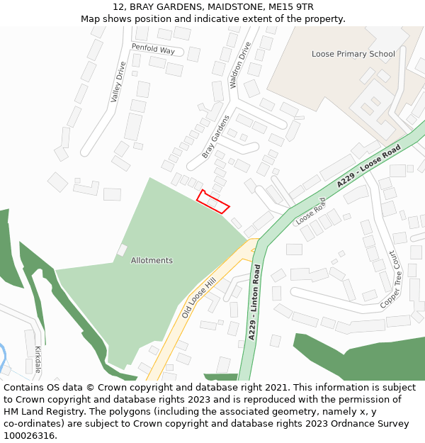 12, BRAY GARDENS, MAIDSTONE, ME15 9TR: Location map and indicative extent of plot