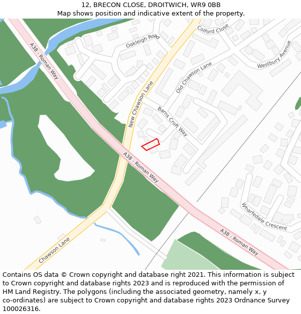 12, BRECON CLOSE, DROITWICH, WR9 0BB: Location map and indicative extent of plot