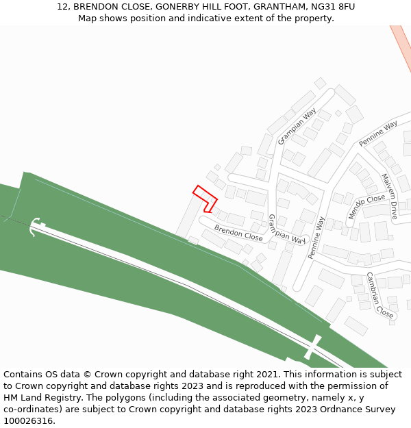 12, BRENDON CLOSE, GONERBY HILL FOOT, GRANTHAM, NG31 8FU: Location map and indicative extent of plot