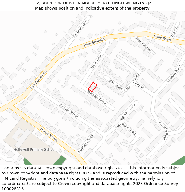 12, BRENDON DRIVE, KIMBERLEY, NOTTINGHAM, NG16 2JZ: Location map and indicative extent of plot