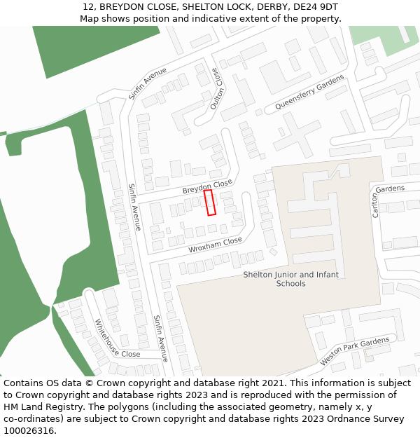 12, BREYDON CLOSE, SHELTON LOCK, DERBY, DE24 9DT: Location map and indicative extent of plot