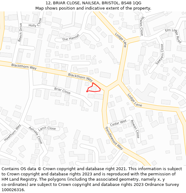 12, BRIAR CLOSE, NAILSEA, BRISTOL, BS48 1QG: Location map and indicative extent of plot