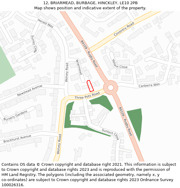 12, BRIARMEAD, BURBAGE, HINCKLEY, LE10 2PB: Location map and indicative extent of plot