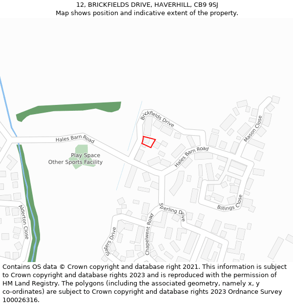 12, BRICKFIELDS DRIVE, HAVERHILL, CB9 9SJ: Location map and indicative extent of plot