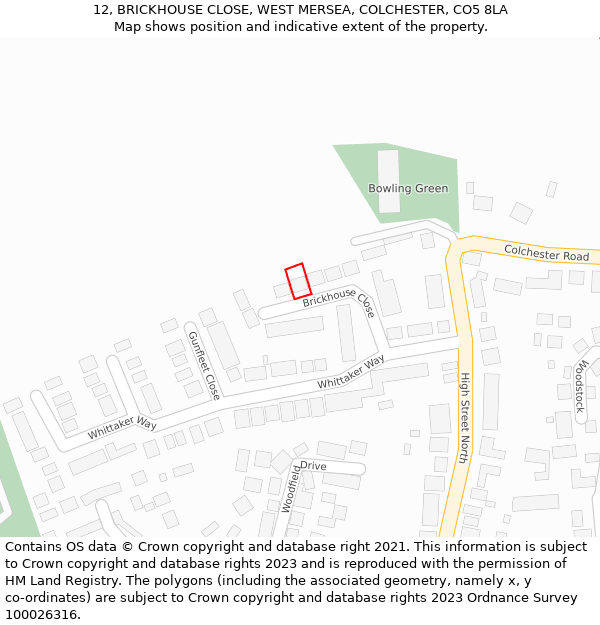 12, BRICKHOUSE CLOSE, WEST MERSEA, COLCHESTER, CO5 8LA: Location map and indicative extent of plot