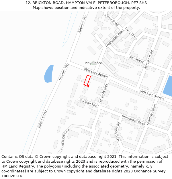 12, BRICKTON ROAD, HAMPTON VALE, PETERBOROUGH, PE7 8HS: Location map and indicative extent of plot