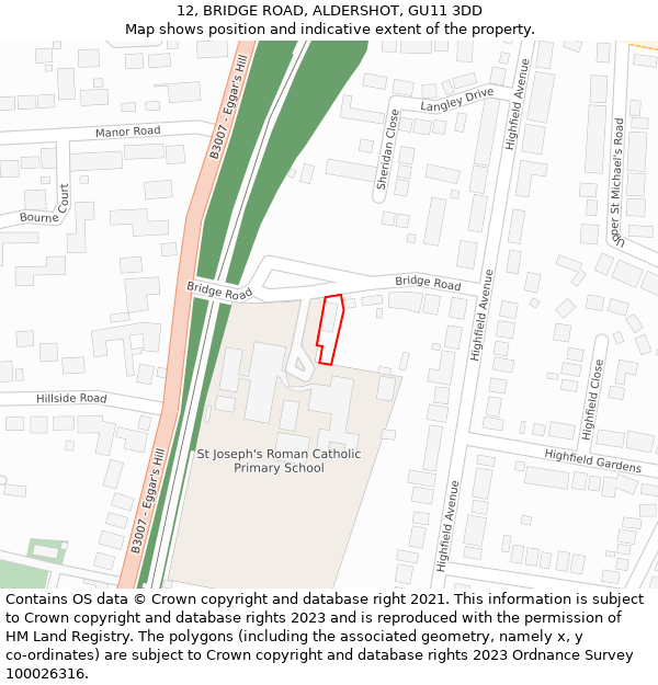 12, BRIDGE ROAD, ALDERSHOT, GU11 3DD: Location map and indicative extent of plot