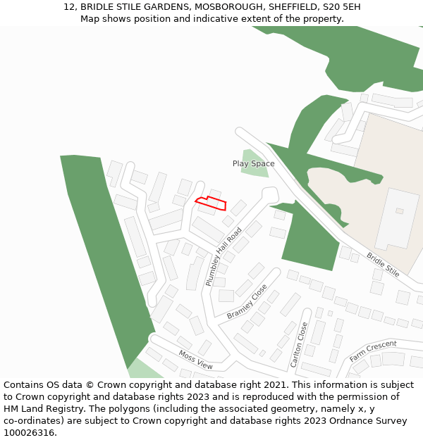 12, BRIDLE STILE GARDENS, MOSBOROUGH, SHEFFIELD, S20 5EH: Location map and indicative extent of plot