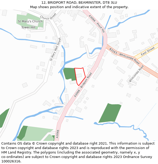 12, BRIDPORT ROAD, BEAMINSTER, DT8 3LU: Location map and indicative extent of plot