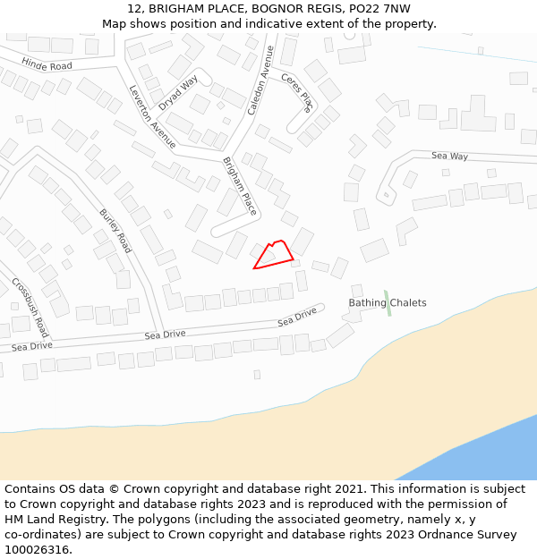 12, BRIGHAM PLACE, BOGNOR REGIS, PO22 7NW: Location map and indicative extent of plot