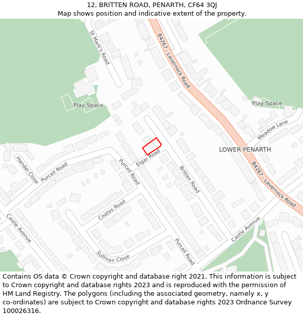 12, BRITTEN ROAD, PENARTH, CF64 3QJ: Location map and indicative extent of plot