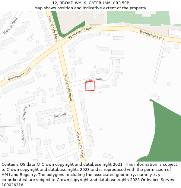 12, BROAD WALK, CATERHAM, CR3 5EP: Location map and indicative extent of plot