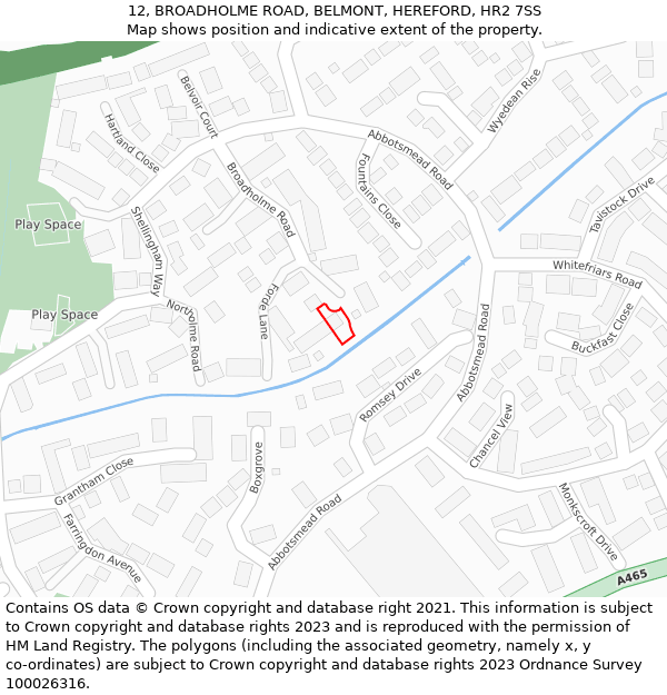 12, BROADHOLME ROAD, BELMONT, HEREFORD, HR2 7SS: Location map and indicative extent of plot