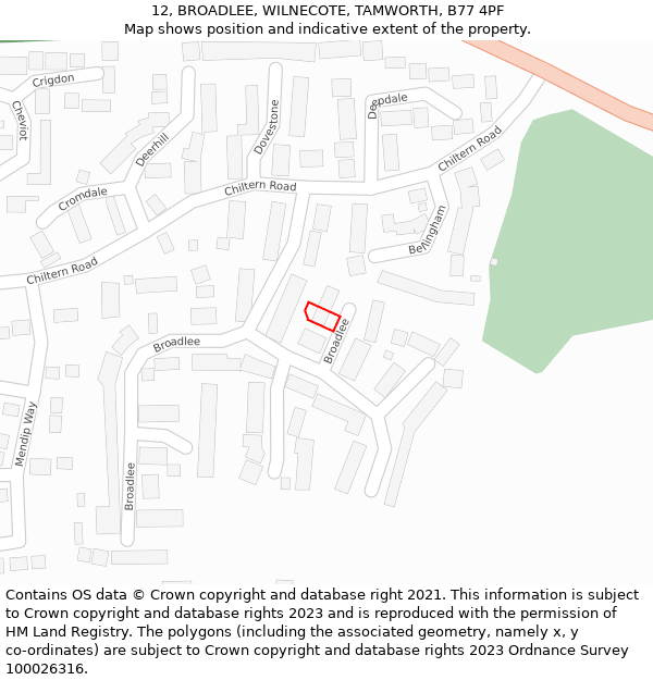 12, BROADLEE, WILNECOTE, TAMWORTH, B77 4PF: Location map and indicative extent of plot