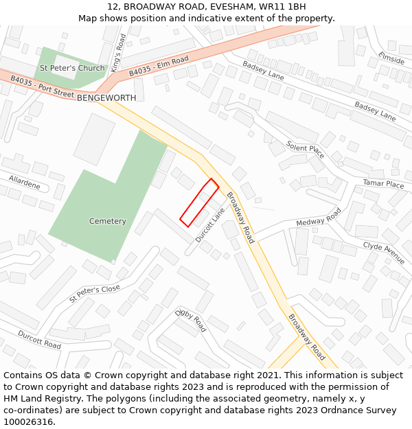 12, BROADWAY ROAD, EVESHAM, WR11 1BH: Location map and indicative extent of plot