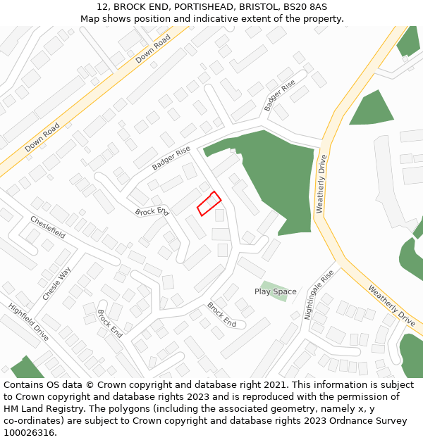 12, BROCK END, PORTISHEAD, BRISTOL, BS20 8AS: Location map and indicative extent of plot
