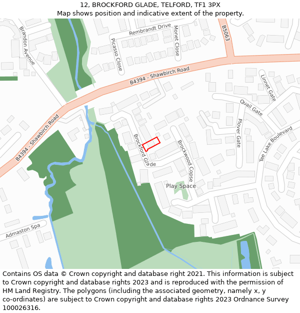 12, BROCKFORD GLADE, TELFORD, TF1 3PX: Location map and indicative extent of plot