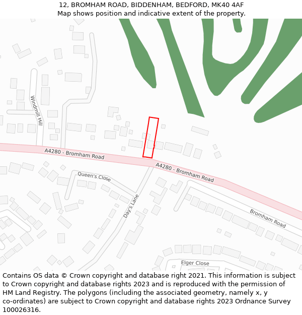 12, BROMHAM ROAD, BIDDENHAM, BEDFORD, MK40 4AF: Location map and indicative extent of plot