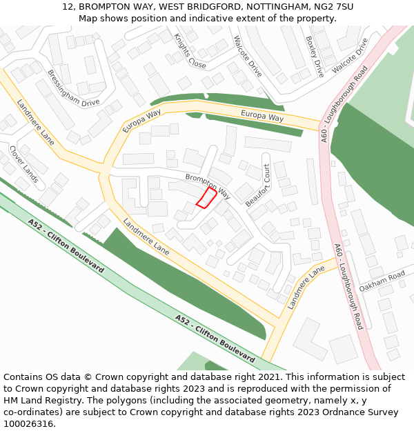 12, BROMPTON WAY, WEST BRIDGFORD, NOTTINGHAM, NG2 7SU: Location map and indicative extent of plot