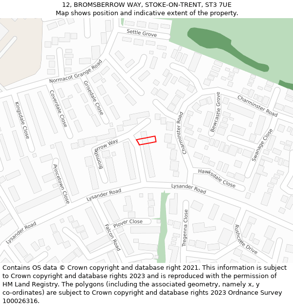 12, BROMSBERROW WAY, STOKE-ON-TRENT, ST3 7UE: Location map and indicative extent of plot