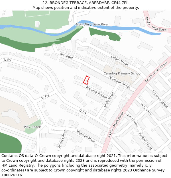 12, BRONDEG TERRACE, ABERDARE, CF44 7PL: Location map and indicative extent of plot